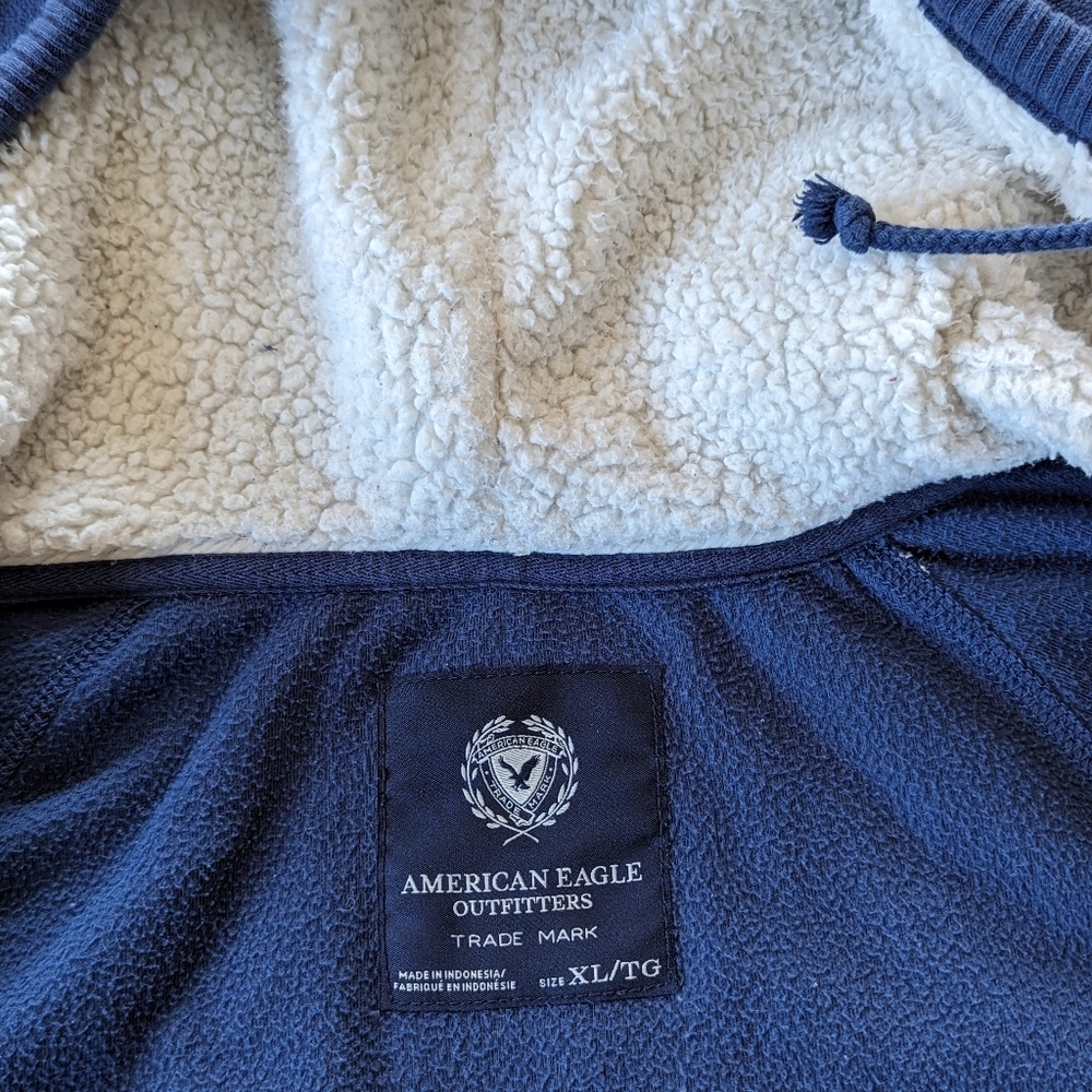 AMERICAN EAGLE OUTFITTERS Blue Fleece Zip Sherpa Lined Hoodie Women's Size XL - Picture 4 of 8